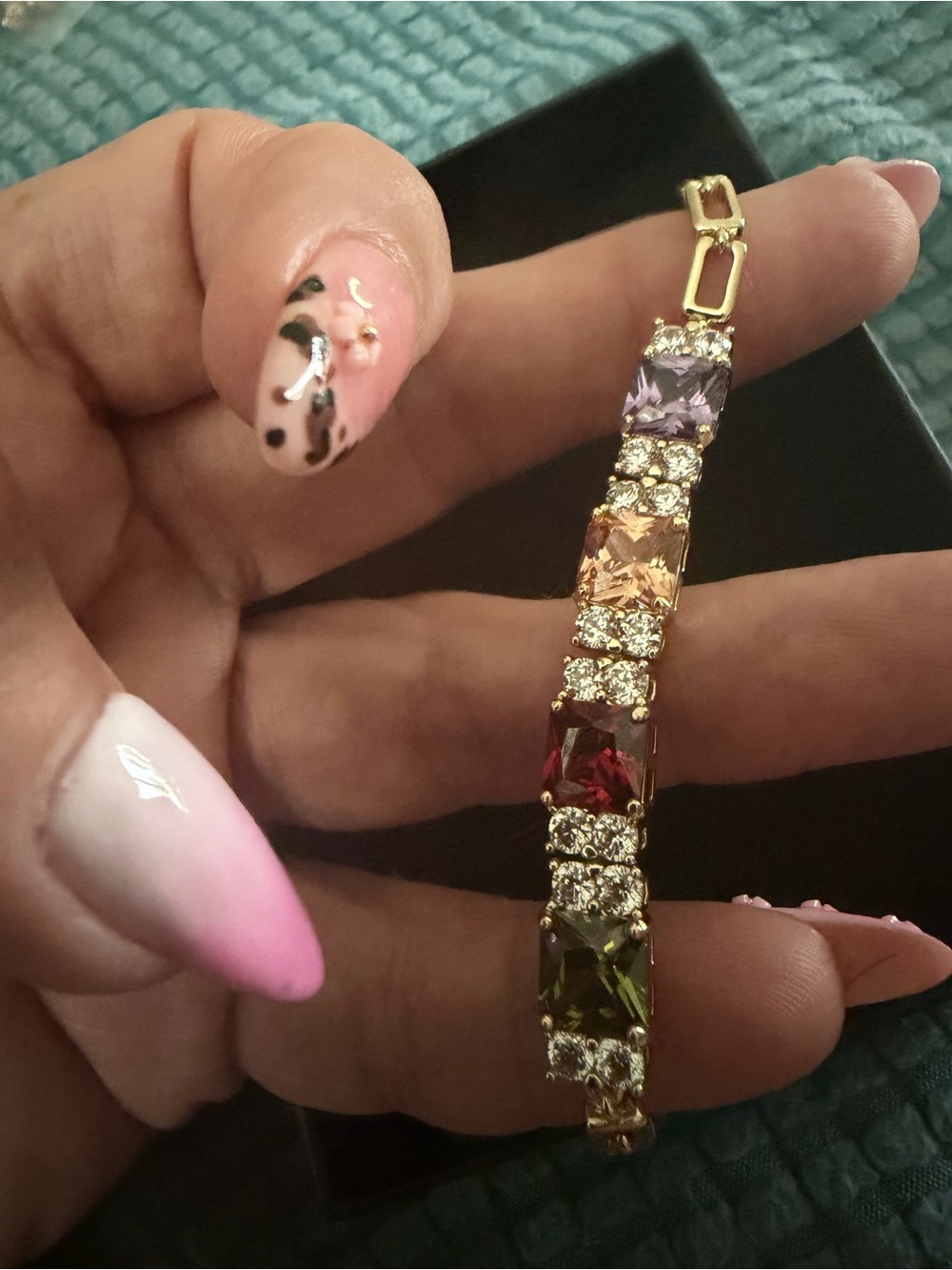 18K Gold Filled Multicolor Princess Cut CZ Tennis Bracelet | Adjustable